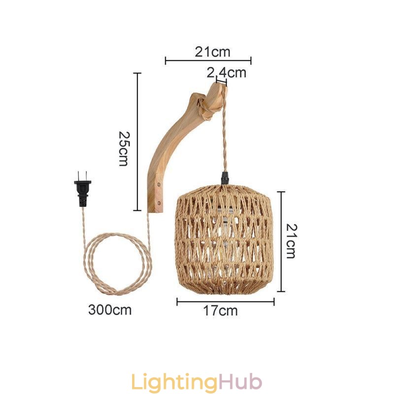 American Retro Wall Sconce 3M Hemp Rope Hanging Line Paper Rope Woven Lampshade