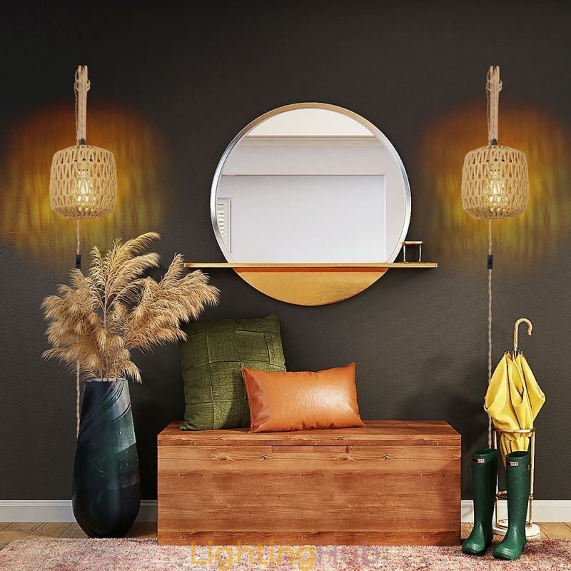 American Retro Wall Sconce 3M Hemp Rope Hanging Line Paper Rope Woven Lampshade