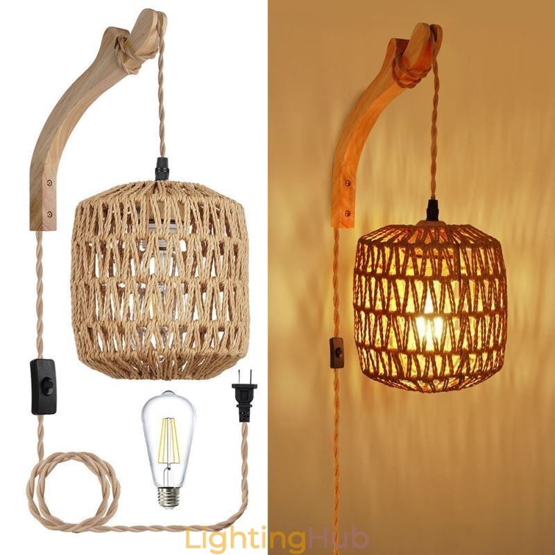 American Retro Wall Sconce 3M Hemp Rope Hanging Line Paper Rope Woven Lampshade