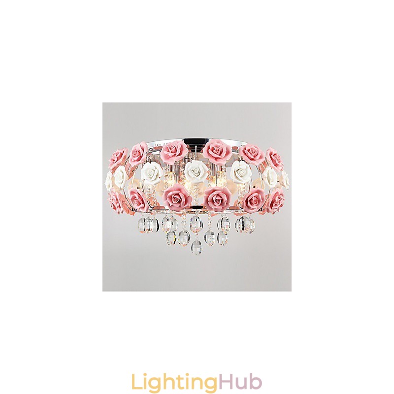 Country Crystal Electroplated Metal Flush Mount