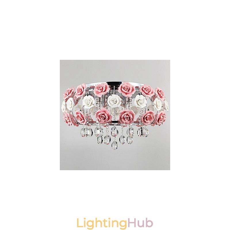 Country Crystal Electroplated Metal Flush Mount