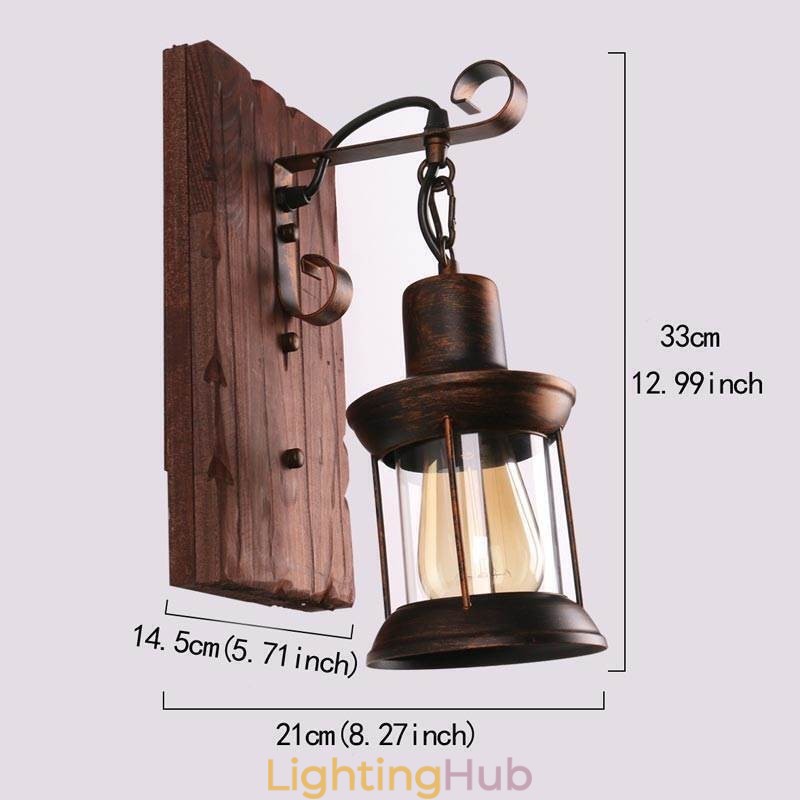 American Vintage Wall Light Industrial LOFT Wall Sconce Solid Wood Glass Lamp Light