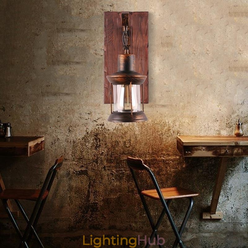American Vintage Wall Light Industrial LOFT Wall Sconce Solid Wood Glass Lamp Light