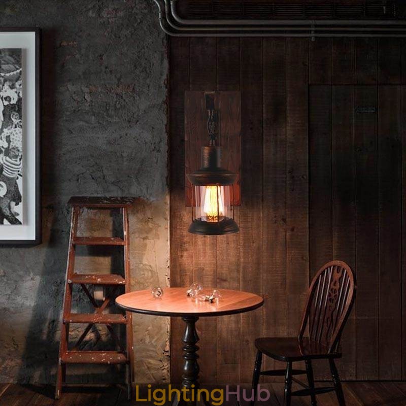 American Vintage Wall Light Industrial LOFT Wall Sconce Solid Wood Glass Lamp Light