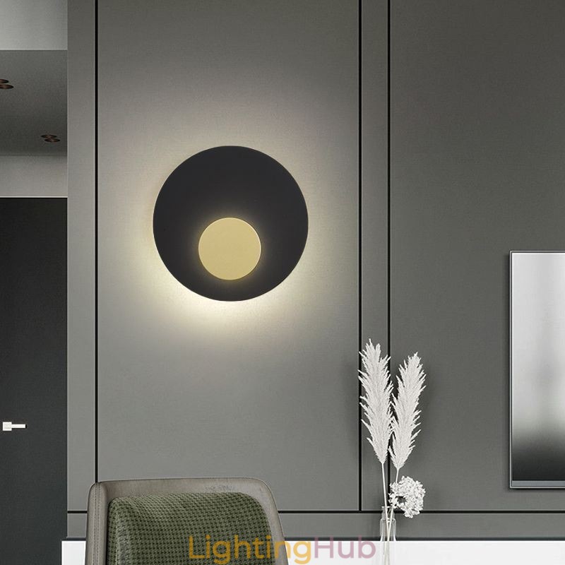 Nordic Wall Light Black Gold Round Full Copper Wall Sconce