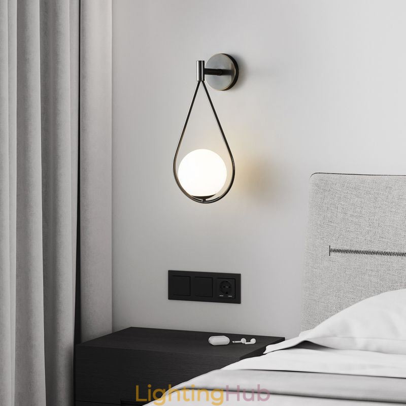 Modern Globe Wall Sconce Glass Wall Light Black Water Drop Wall Light
