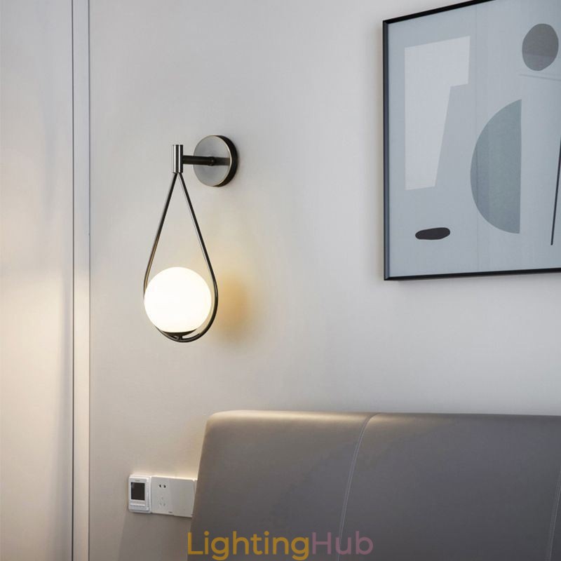 Modern Globe Wall Sconce Glass Wall Light Black Water Drop Wall Light