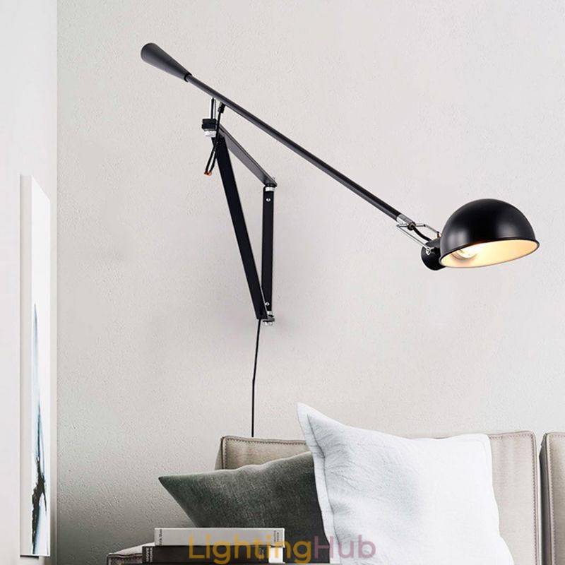 Single Rocker Arm Wall Light Bedside Reading Sconce Lamp