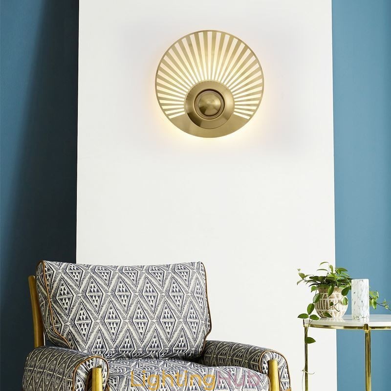 Nordic Brass Wall Lamp Hollow out Round Shape Sconce Light