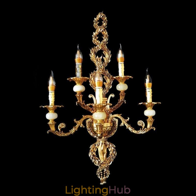 European Wall Lamp Luxurious Petal Wall Sconce Jade Decoration Lamp Bedside Lighting
