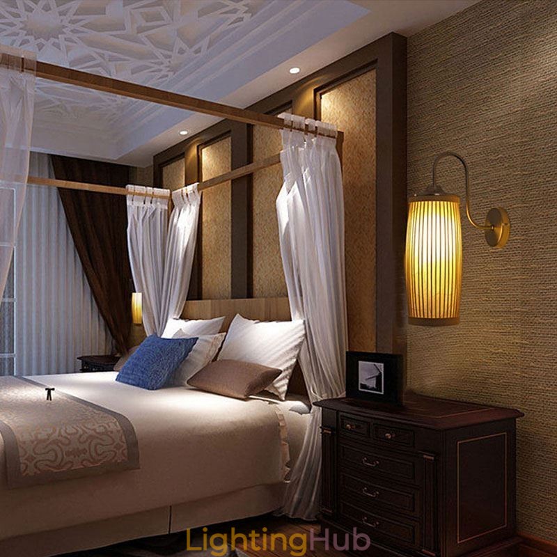 Waist Drum Design Wall Light Creative Bamboo Wall Sconce Bedside Stairs Rural Lighting