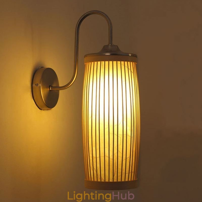 Waist Drum Design Wall Light Creative Bamboo Wall Sconce Bedside Stairs Rural Lighting