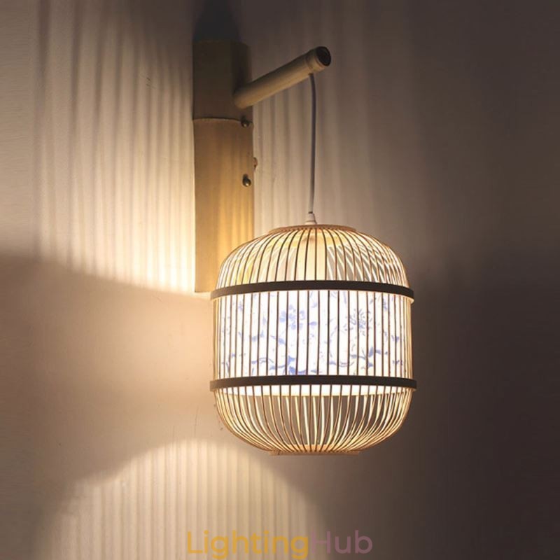 Cage Design Wall Light Creative Bamboo Hanging Wall Sconce Bedside Decorative Light