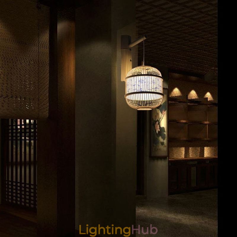Cage Design Wall Light Creative Bamboo Hanging Wall Sconce Bedside Decorative Light
