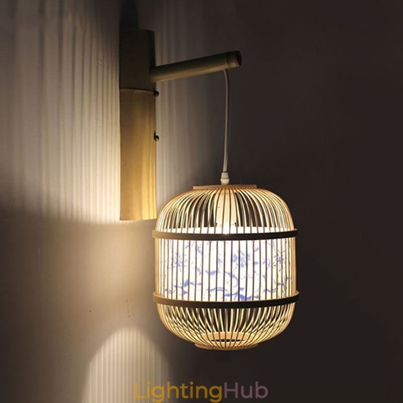 Cage Design Wall Light Creative Bamboo Hanging Wall Sconce Bedside Decorative Light