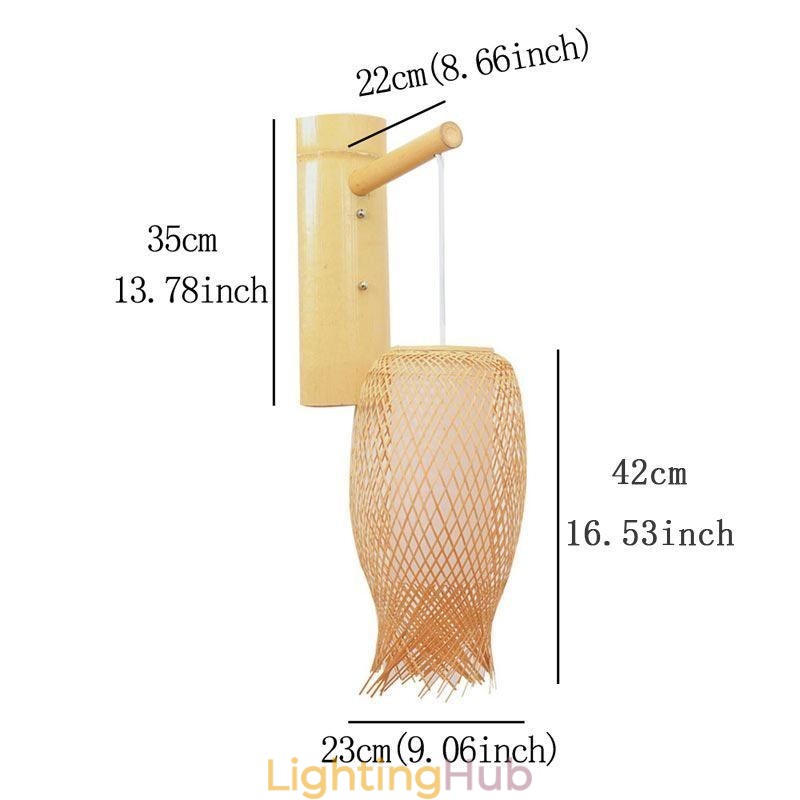 Downward Bamboo Wall Light Rural Round Wall Sconce Bedside Teahouse Creative Light