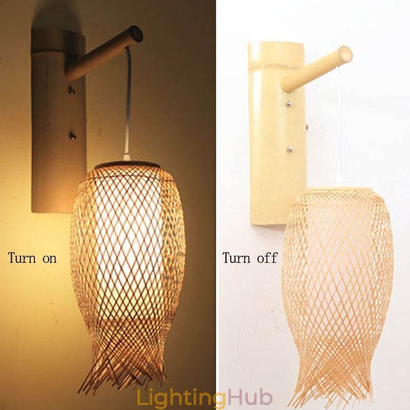 Downward Bamboo Wall Light Rural Round Wall Sconce Bedside Teahouse Creative Light