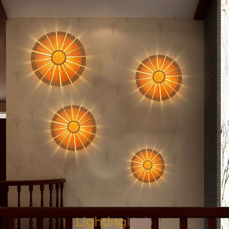 Round Flower Wall Sconce Unique Bamboo Wall Light Creative Decorative Lighting