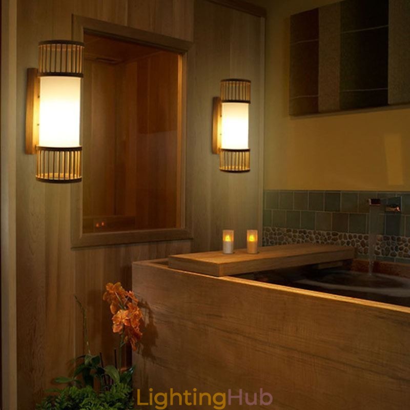Vertical Bamboo Wall Light Creative Round Wall Sconce Bedside Stairs Lighting