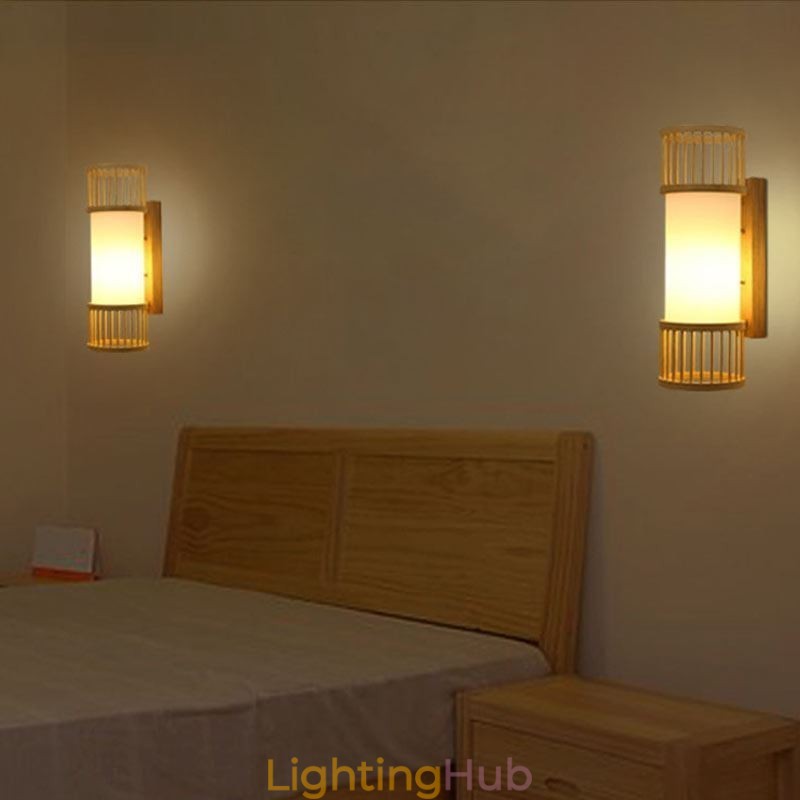 Vertical Bamboo Wall Light Creative Round Wall Sconce Bedside Stairs Lighting