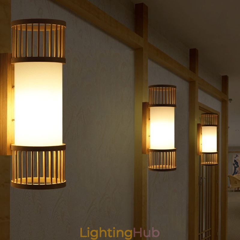 Vertical Bamboo Wall Light Creative Round Wall Sconce Bedside Stairs Lighting