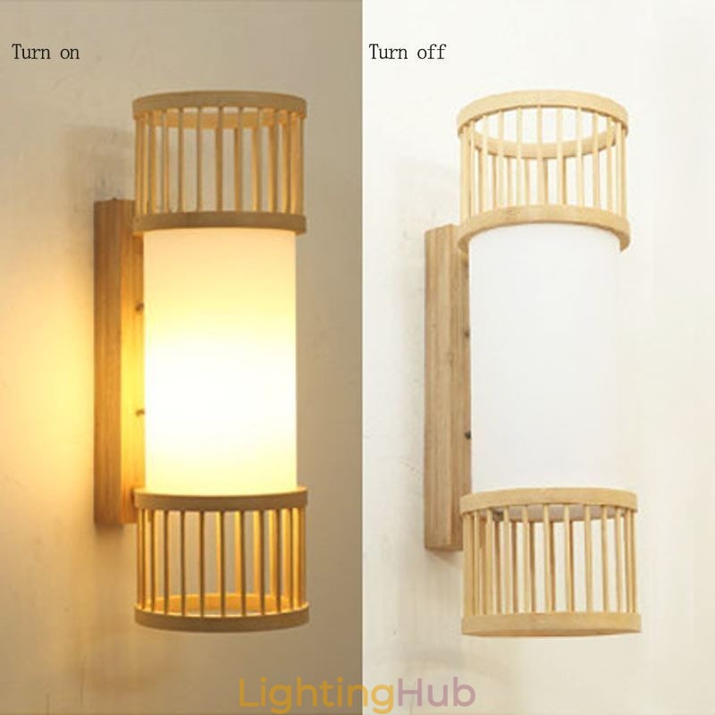 Vertical Bamboo Wall Light Creative Round Wall Sconce Bedside Stairs Lighting