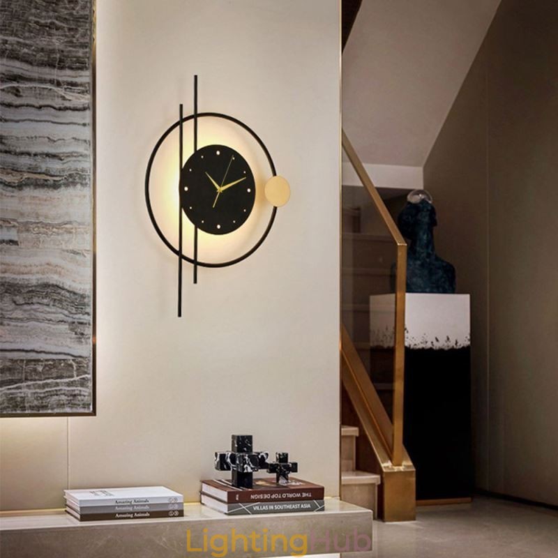 Clock Wall Light Modern Minimalist Wrought Iron Wall Lamp And