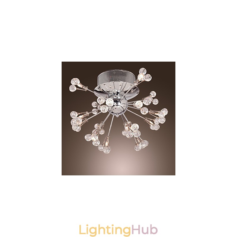Modern Contemporary Crystal Chrome Metal Flush Mount