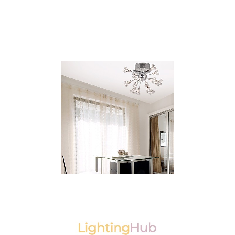 Modern Contemporary Crystal Chrome Metal Flush Mount
