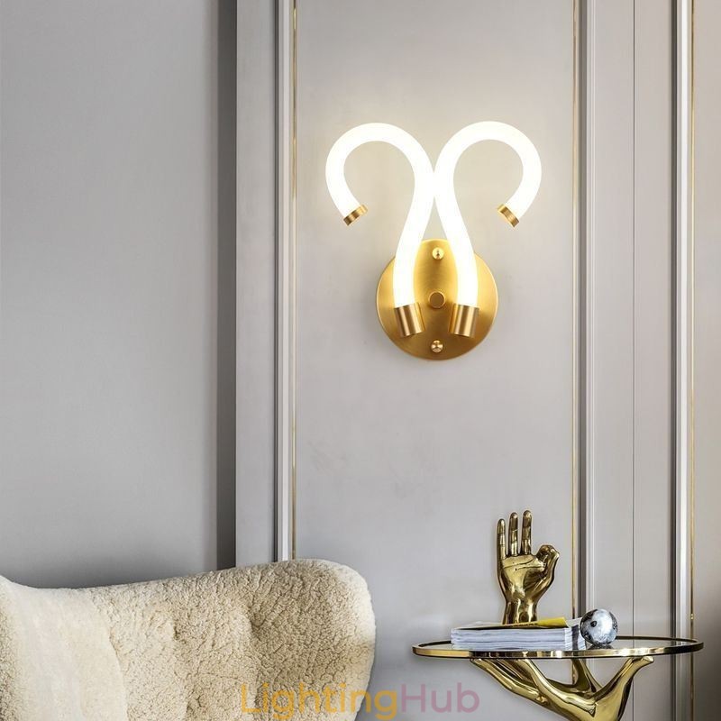 Modern Wall Light Creativity Sconce Wall Lamp Copper Sheep Horn 2 Lights