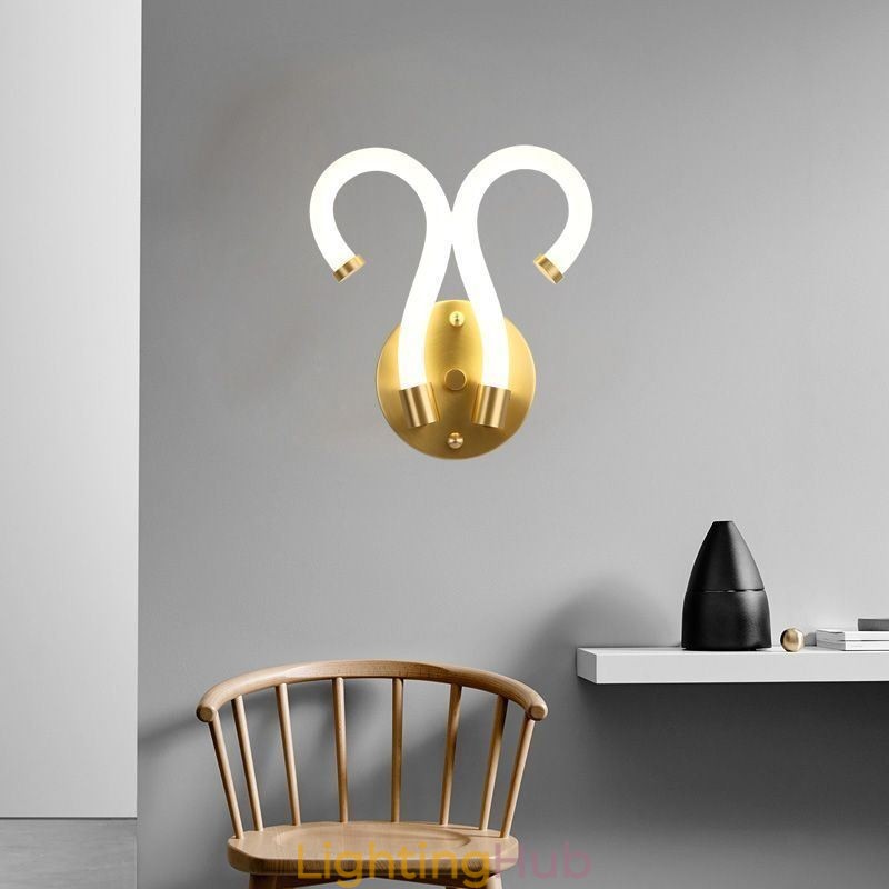 Modern Wall Light Creativity Sconce Wall Lamp Copper Sheep Horn 2 Lights