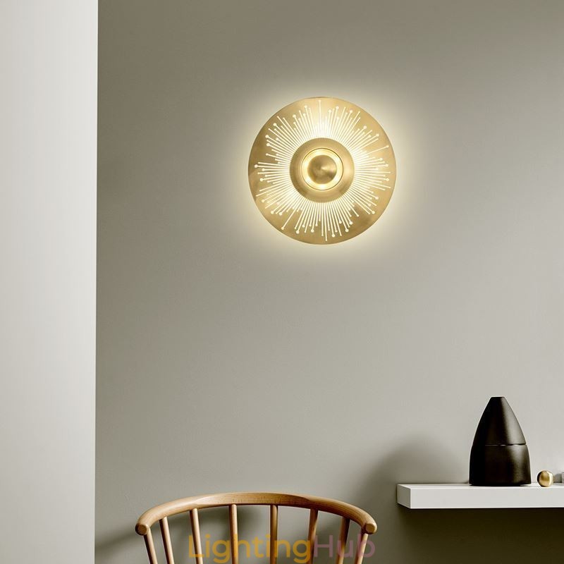 Nordic Brass Wall Lamp Hollow out Round Shape Sconce Light