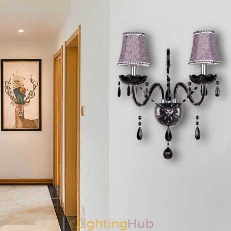 European Style Crystal Sconce Black Two Light Candle Wall Light European Style Crystal Sconce Black Two Light Candle Wall Light