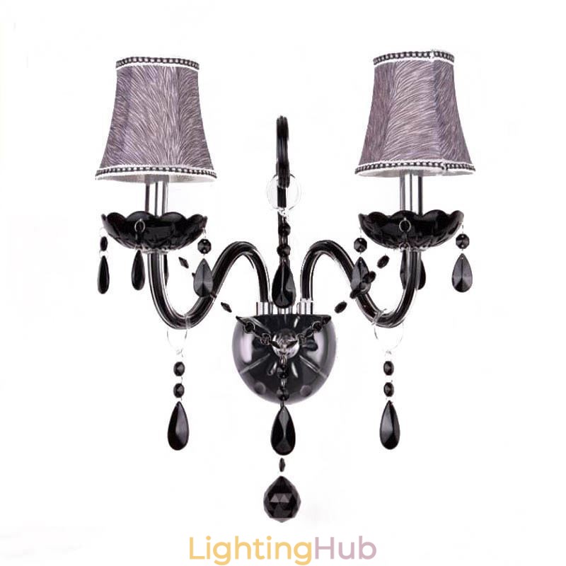 European Style Crystal Sconce Black Two Light Candle Wall Light