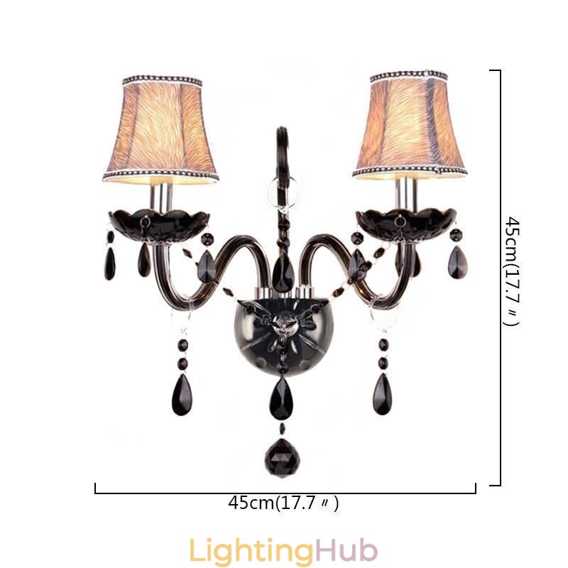 European Style Crystal Sconce Black Two Light Candle Wall Light