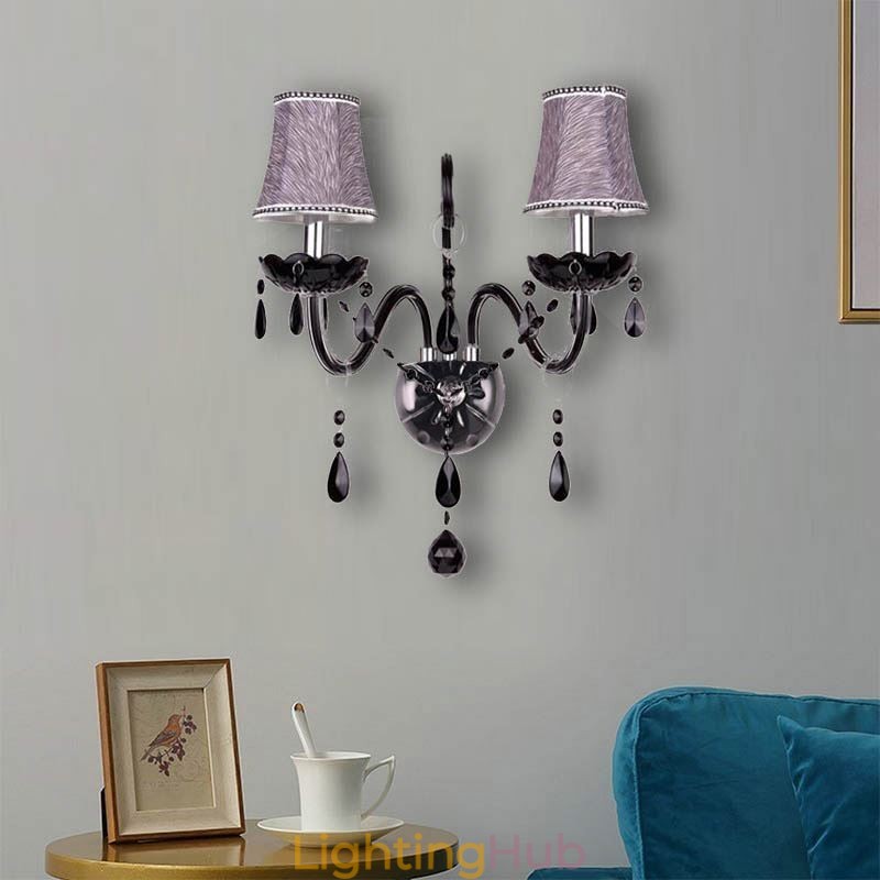 European Style Crystal Sconce Black Two Light Candle Wall Light