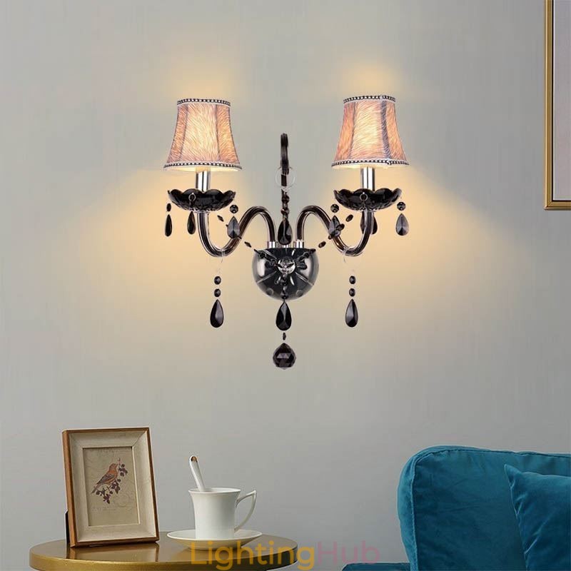 European Style Crystal Sconce Black Two Light Candle Wall Light