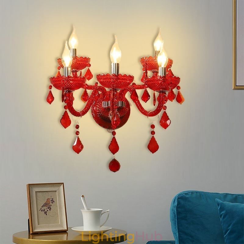 European Crystal Sconce Red Colour Wall Light
