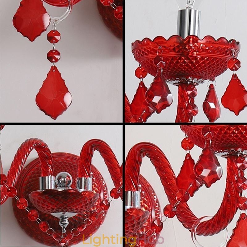 European Crystal Sconce Red Colour Wall Light