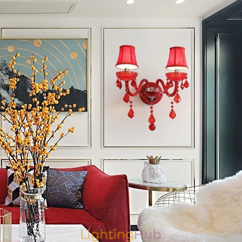 European Crystal Sconce Wall Light Red Colour Light