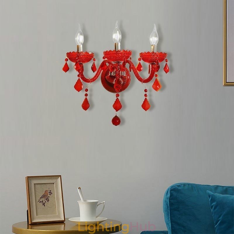 European Crystal Sconce Wall Light Red Colour Light