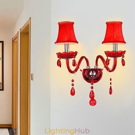 European Wall Light Crystal Sconce Red Colour European Wall Light Crystal Sconce Red Colour