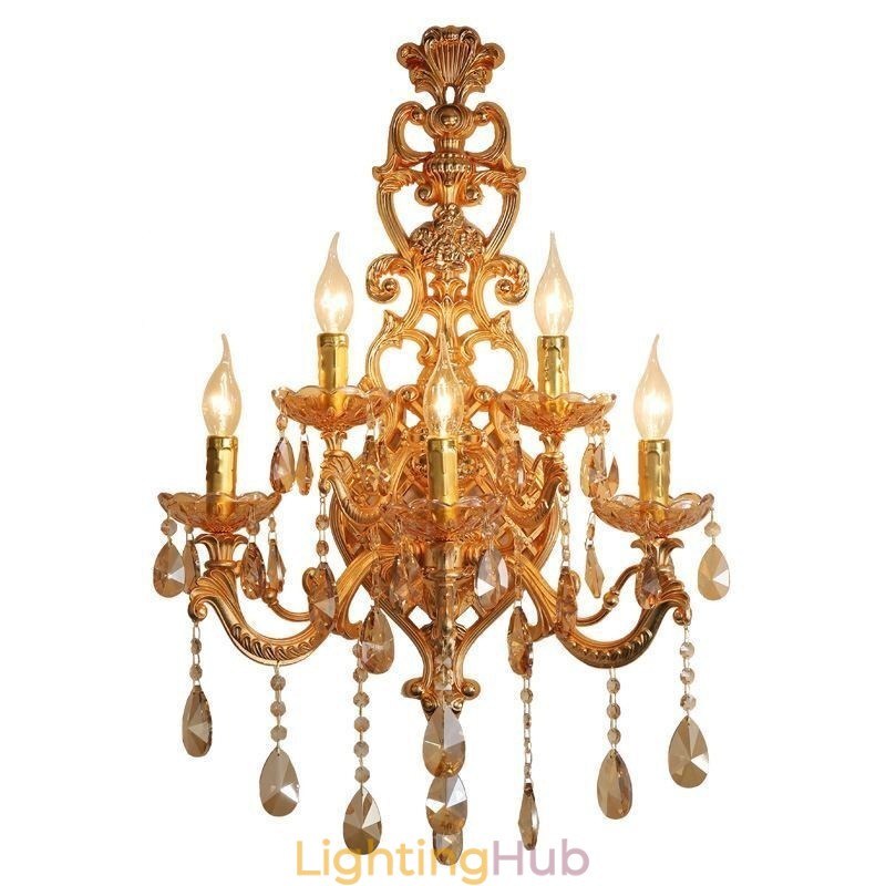 Luxury Crystal Sconce European Wall Light Zinc Alloy Five Light Aisle