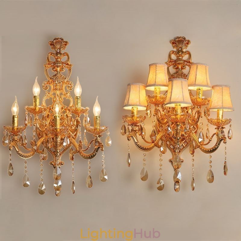 Luxury Crystal Sconce European Wall Light Zinc Alloy Five Light Aisle