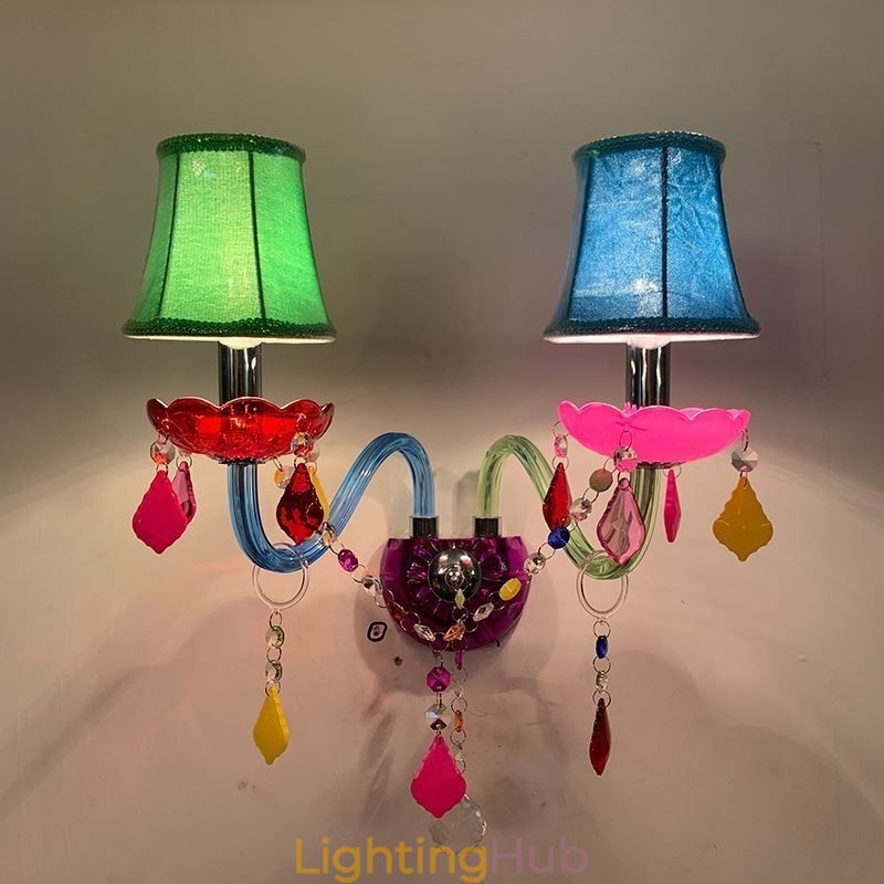 Colourful Crystal Sconce European Two Light Wall Light Aisle