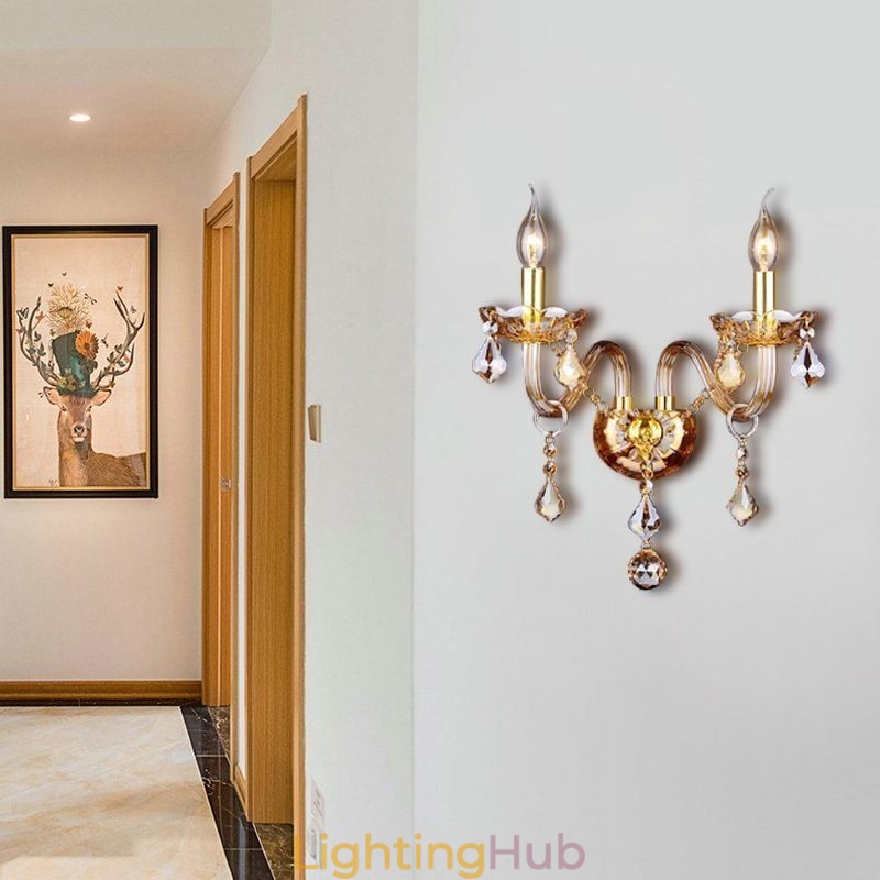 European Crystal Sconce Elegant Two Light Wall Light Stairs