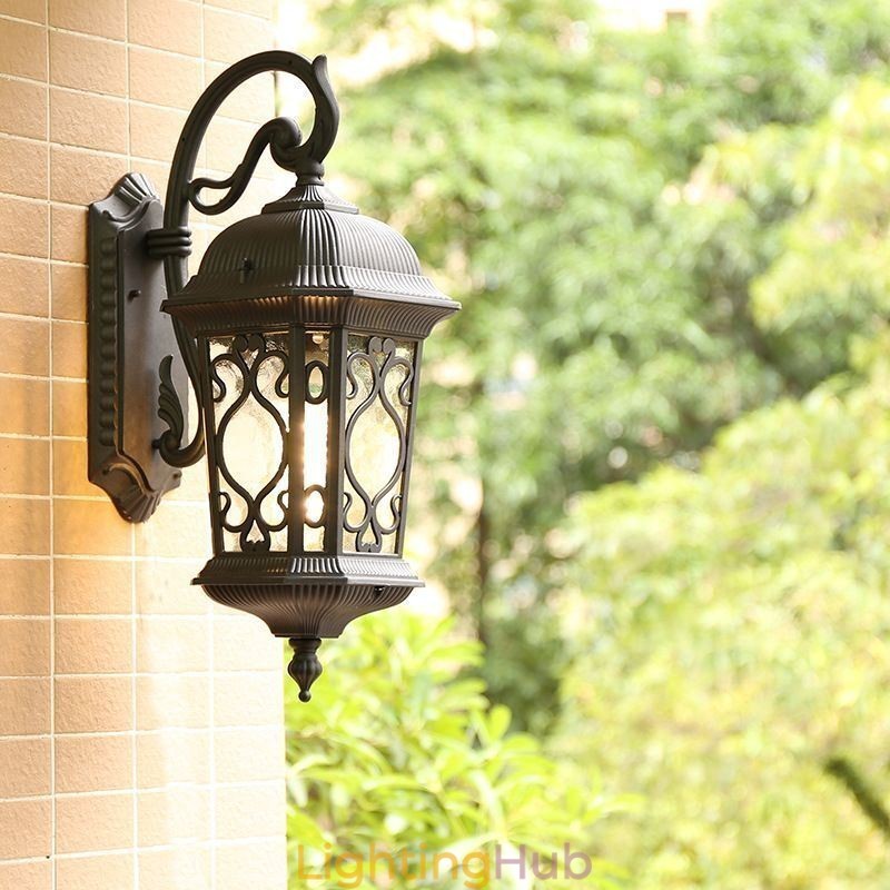 European Retro Outdoor Wall Sconce Waterproof Carved Wall Light