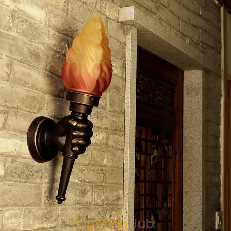 European Retro Outdoor Wall Light Waterproof Torch Shape Wall Sconce