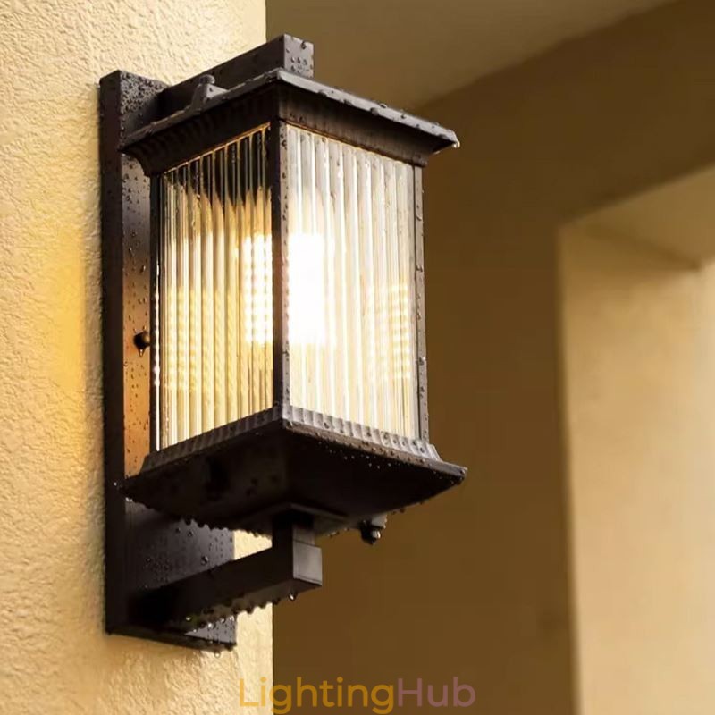 Chinese Outdoor Light Waterproof Glass Wall Light Courtyard Corridor Garden Balcony
