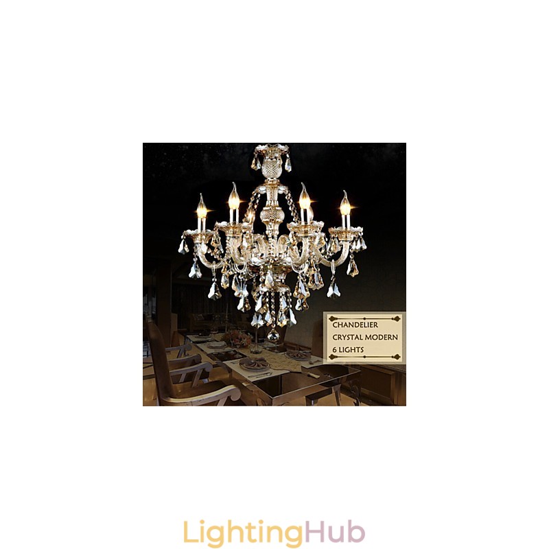 Chandelier Cognac Color Crystal Modern 6 Lights Contemporary Glass